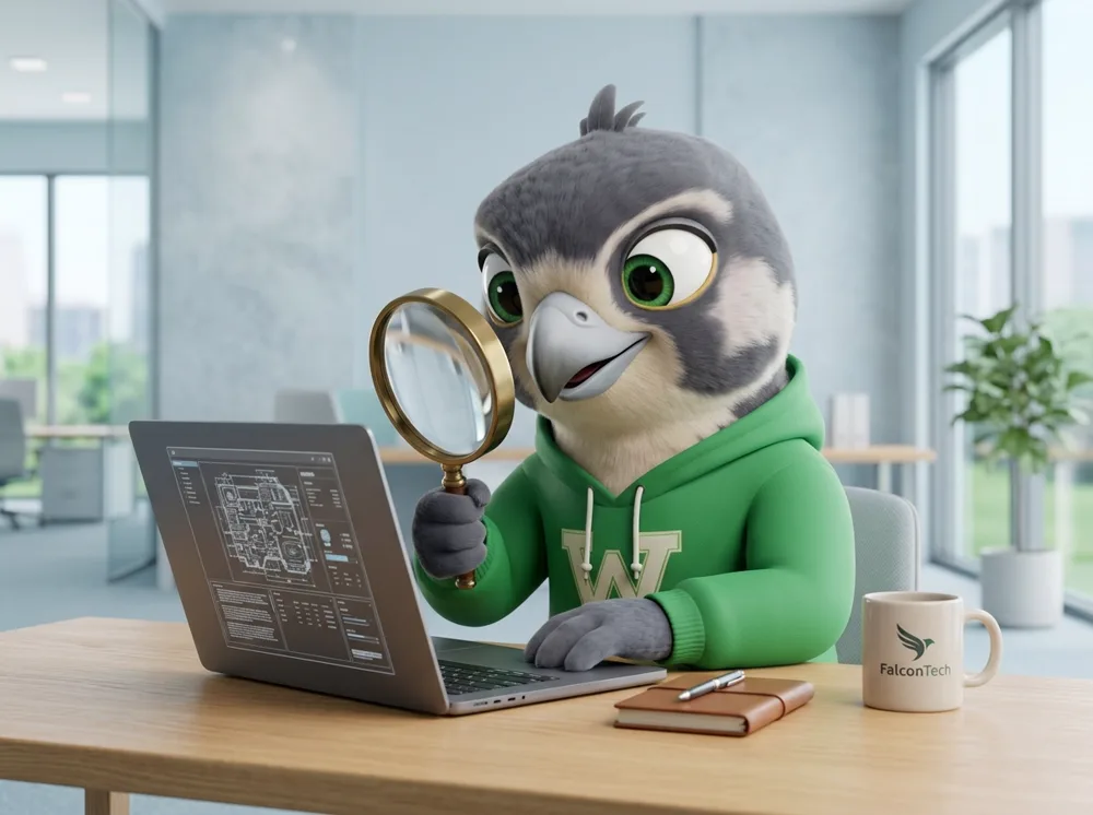 Falko examine un produit à la loupe