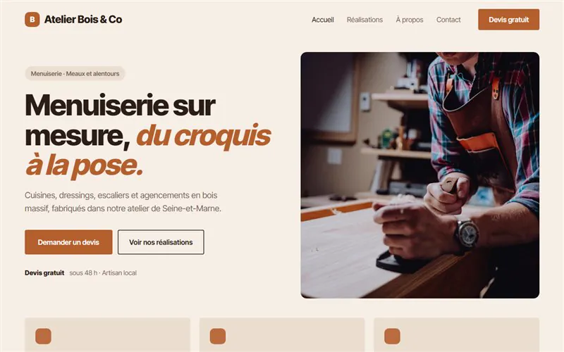 Exemple de maquette de page d’accueil (artisans)