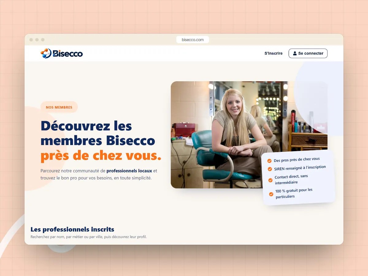 Une page du site Bisecco sur ordinateur