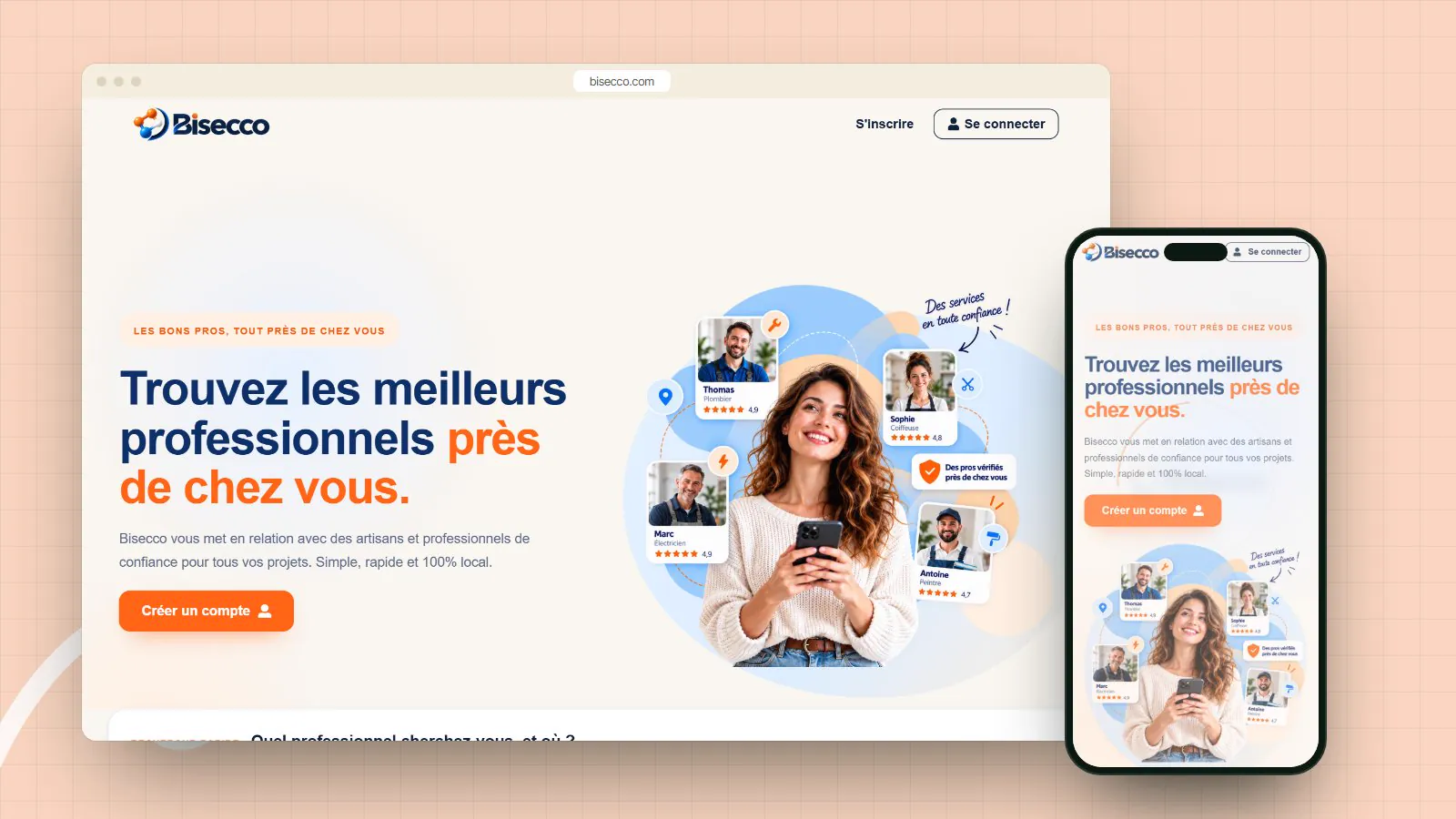 Site Bisecco présenté sur ordinateur et sur téléphone
