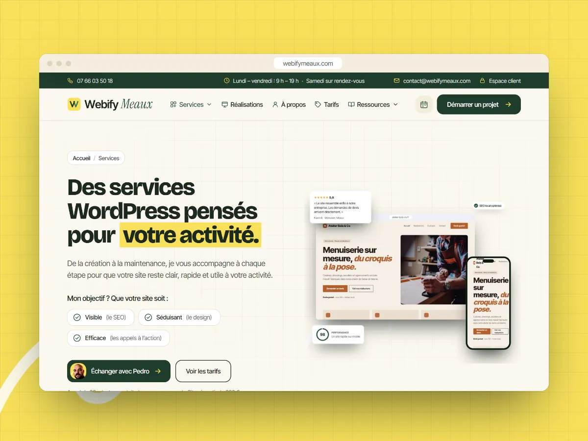 Une page du site Webify Meaux sur ordinateur
