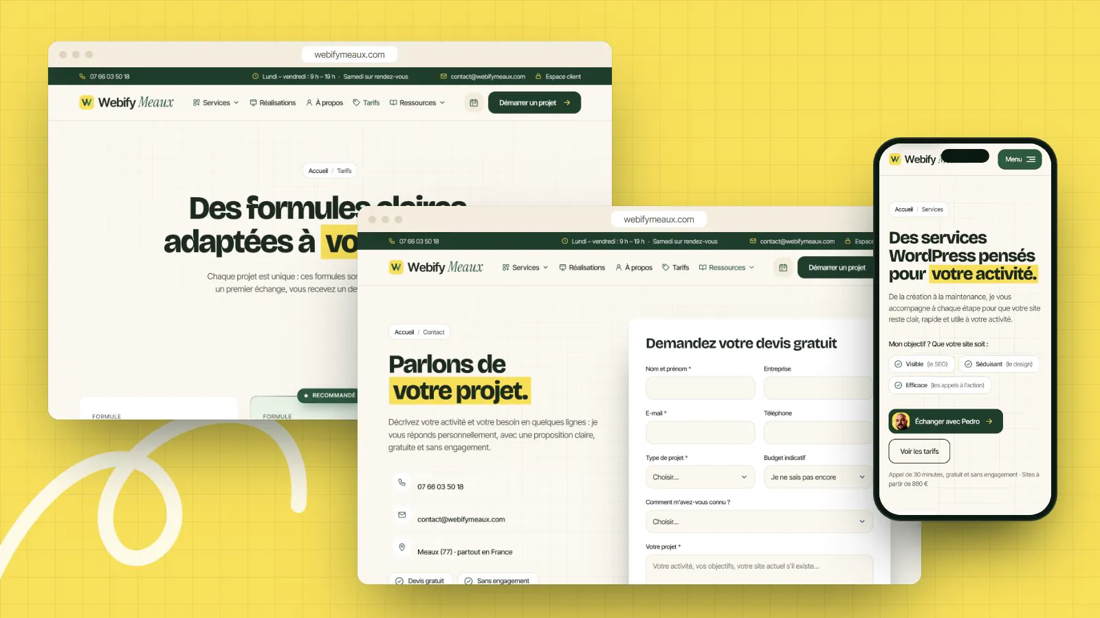 D’autres pages du site Webify Meaux, sur ordinateur et sur téléphone