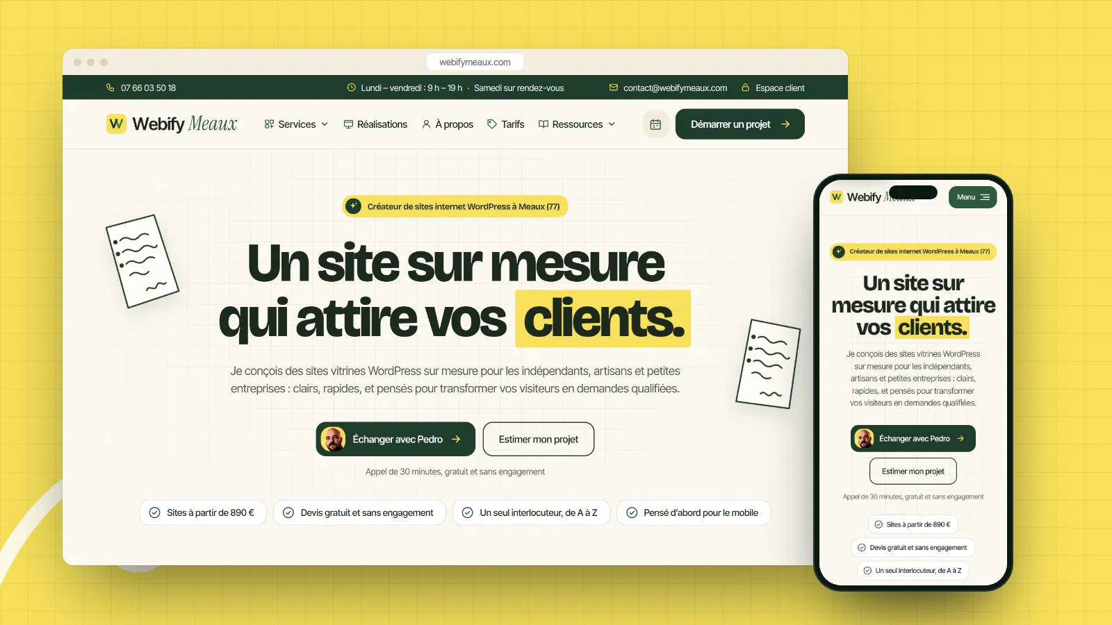Site Webify Meaux présenté sur ordinateur et sur téléphone