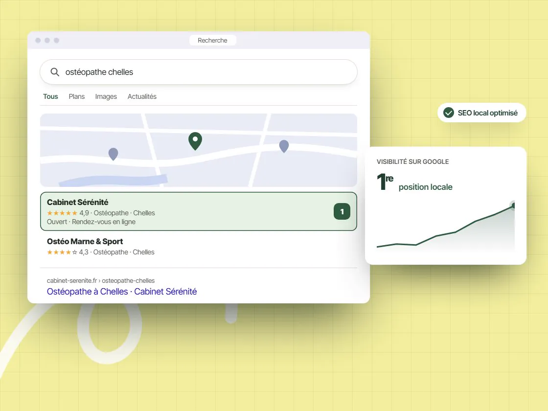Résultats de recherche locale où le cabinet apparaît en première position