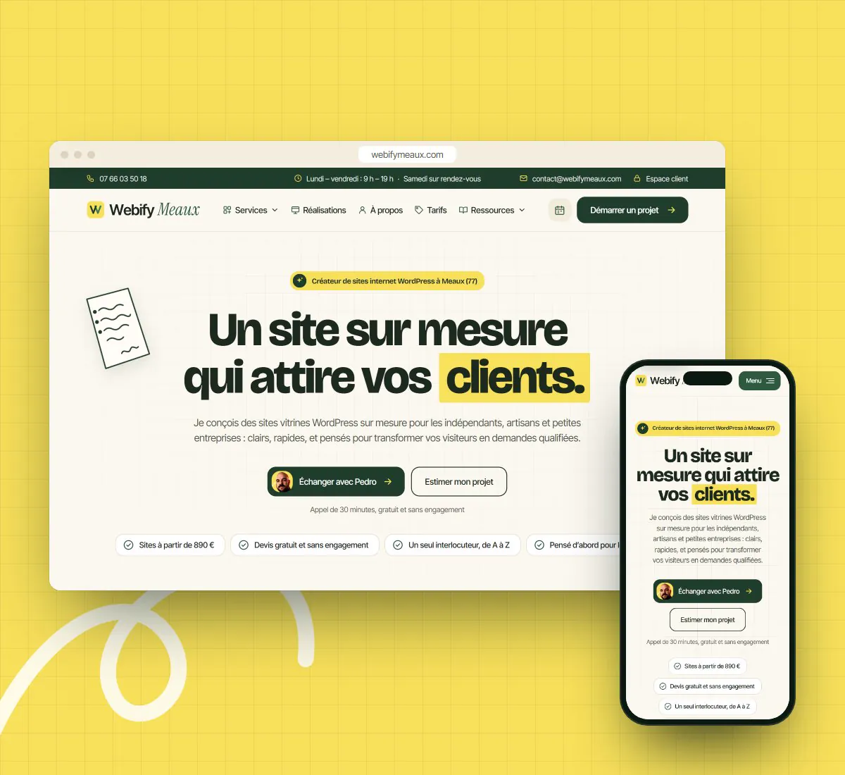 Site Webify Meaux présenté sur ordinateur et sur téléphone